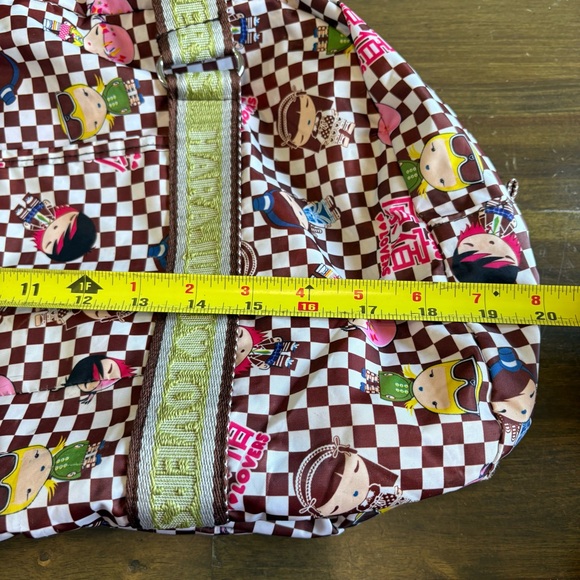 Harajuku Lovers Rare Y2K Graphic Tote Duffle Bag Checkered Green Dolls Flawed - Picture 2 of 11